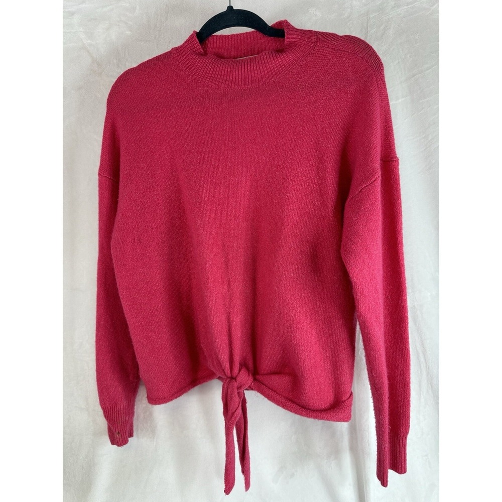 LOFT Pink Wool Front Tie Mock Neck Sweater Womens Size Medium Pullover